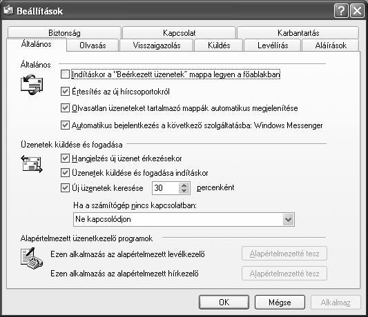 Információ és kommunikáció ÜZENETEK AUTOMATIKUS LEOLVASÁSA Az Outlook Express általunk megadott időközönként automatikusan leolvashatja a levelezőszerverre beérkezett új üzeneteinket.
