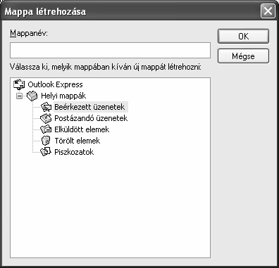 A megjelenő Mappa létrehozása panel Mappanév rovatába gépeljük be az új mappa nevét.