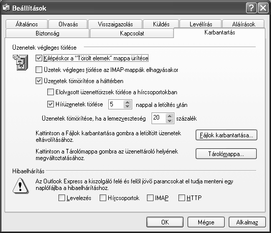 Információ és kommunikáció Ebben az esetben az Outlook Express kilépéskor automatikusan, rákérdezés nélkül kiüríti a Törölt elemek mappa tartalmát.