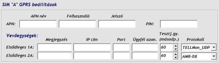 5.1.4 SIM A / SIM B GPRS beállítások SIM A : a panel jobb oldalán található, A jelölésű SIM kártyához tartozó hálózat SIM B : a panel bal oldalán található, B jelölésű SIM kártyához tartozó hálózat