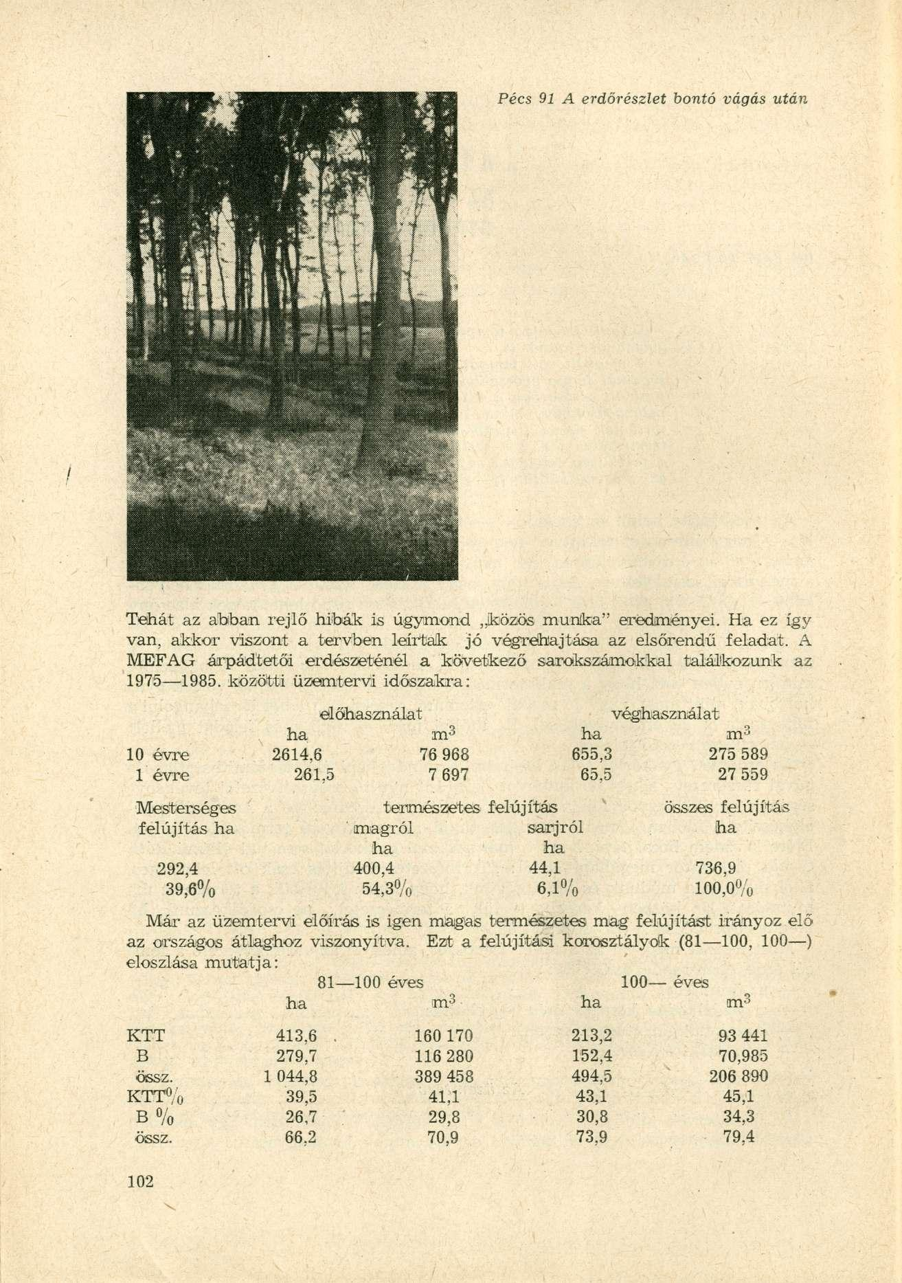 Pécs 91 A erdőrészlet bontó vágás után Tehát az abban rejlő hibák is úgymond közös munka" eredményei. Ha ez így van, akkor viszont a tervben leírtak jó végrejtása az elsőrendű feladat.