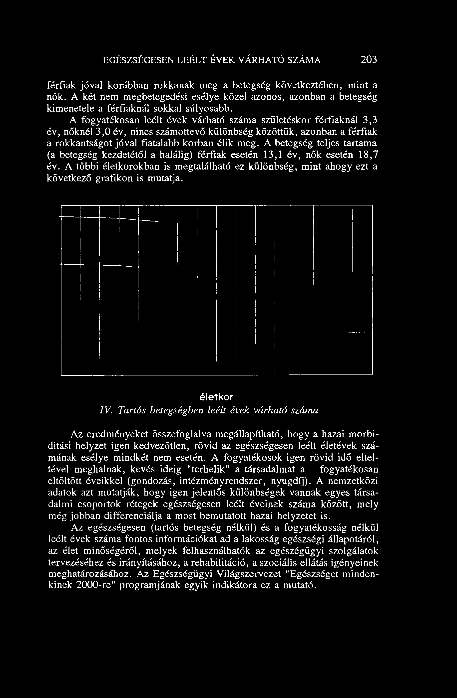 A fogyatékosán leélt évek várható száma születéskor férfiaknál 3,3 év, nőknél 3,0 év, nincs számottevő különbség közöttük, azonban a férfiak a rokkantságot jóval fiatalabb korban élik meg.