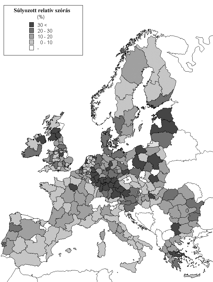696 DR. SZABÓ PÁL leti beosztás és az adatbázis tehát kevésbé alkalmas az európai uniós szintű összehasonlításra a régiókon belüli mikroregionális különbségek vizsgálatához.