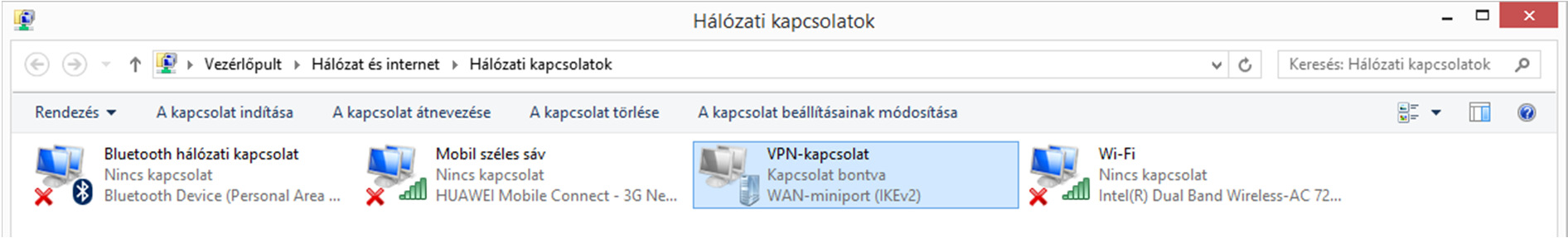 Létrehozza a Windows a VPN kapcsolatot. A kapcsolat létrejön.