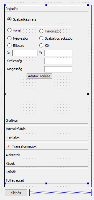 Grafikon lap Most kattintsunk a Grafikon fejlécre és ehhez a laphoz adjunk egy cimkét, egy beviteli mezőt egy Tool Button-t egy