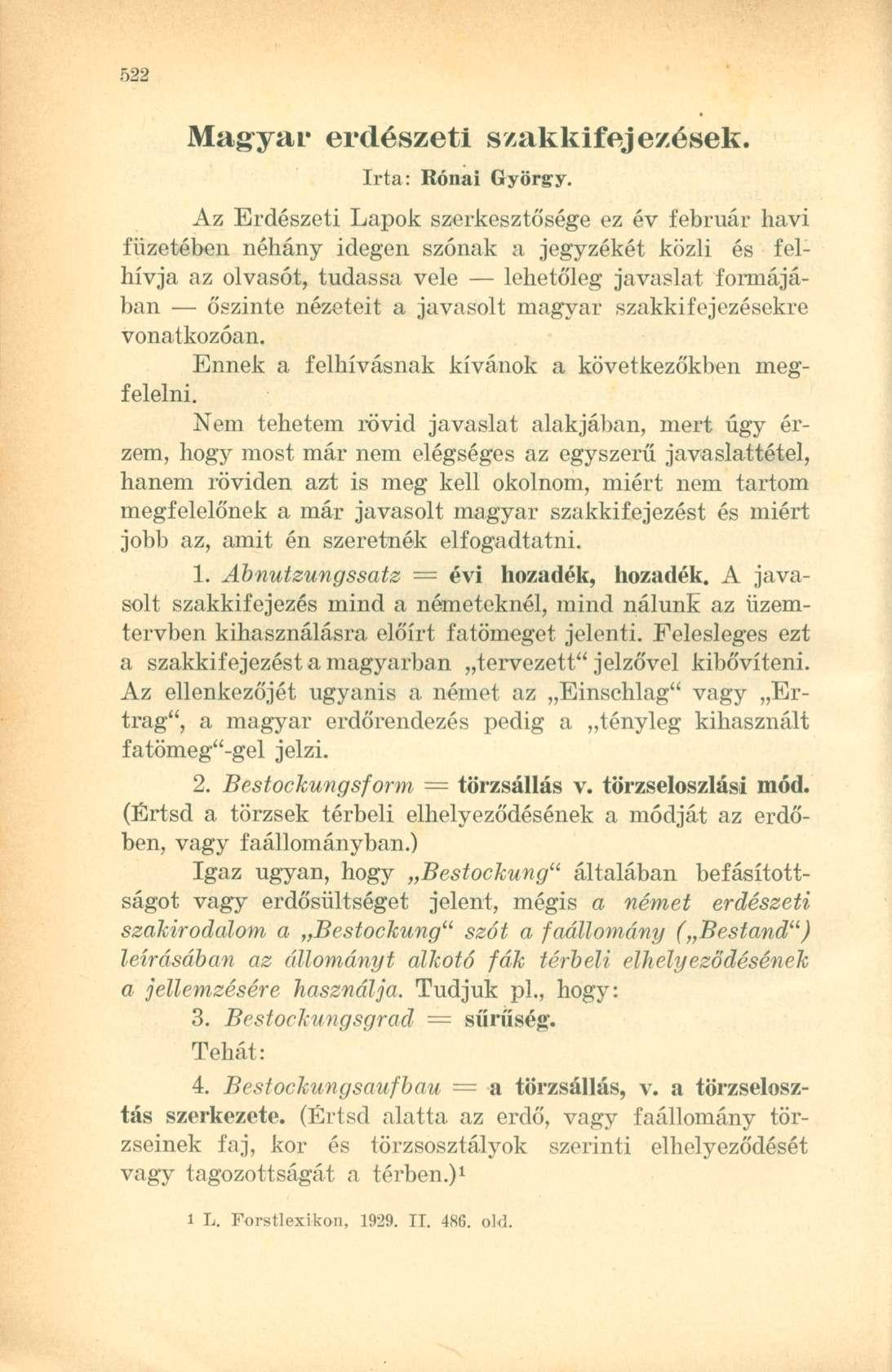 Magyar erdészeti szakkifejezések. Irta: Rónai György.