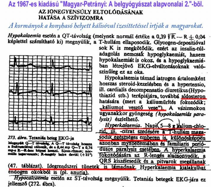 Melléklet-3. Közismert orvosi egyetemi tankönyv a kálium veszélyes túladagolásáról: 5 gramm kálium-kloridban 2,2 gramm kálium van.