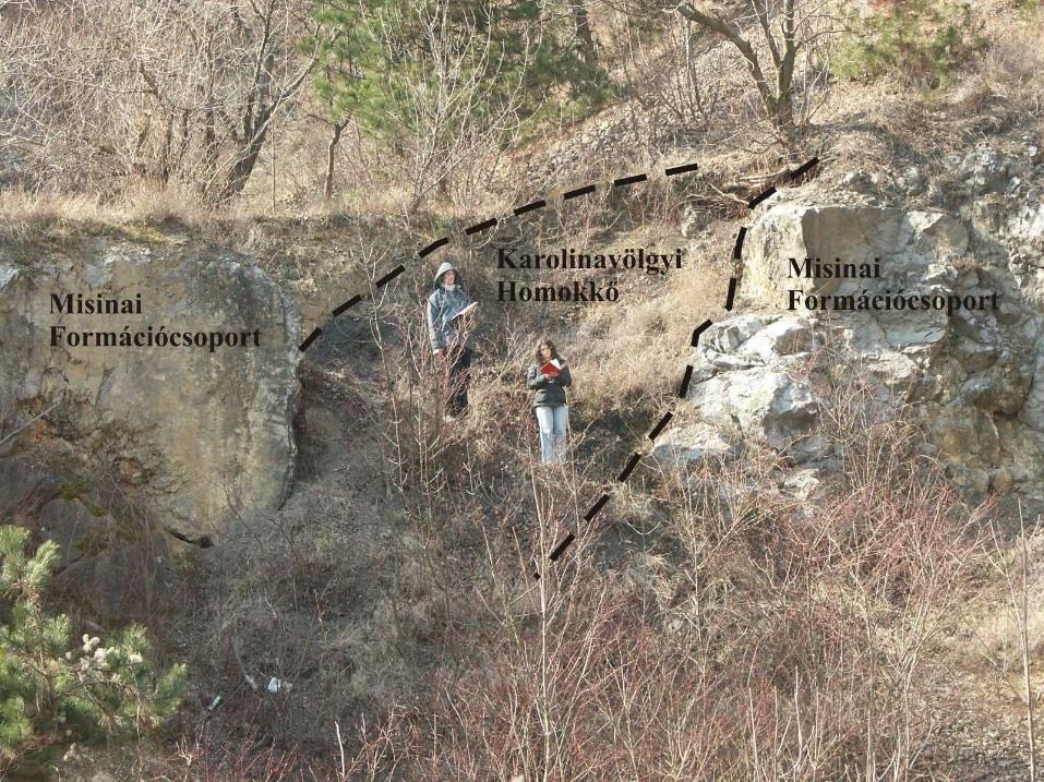 Ennek hatása jelentkezik a kőfejtőkben is, ahol a karbonátos összletben a fedő Kantavári Mészmárga és a felső-triász Karolinavölgyi Homokkő becsípődéseit találjuk (23. ábra).