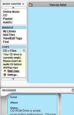 712 zenei cd-k mp3-má alakítása 1 kattintsunk az MUSIC CENTER CD Files elemére.