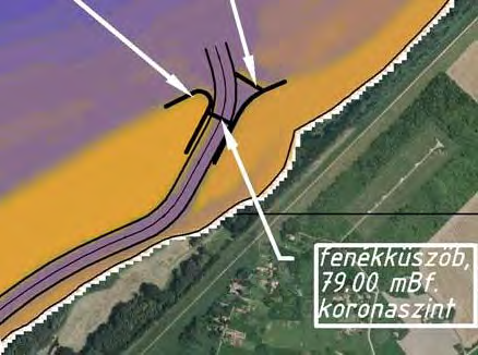 Modellezés előkészítése: Tervezett állapotok modellbe történő beépítése: 1. változat: - 50m széles kotrás: DB 2004 alatt 2,0 m-rel - Mederelzárás visszabontása: 79,0 m Bf.
