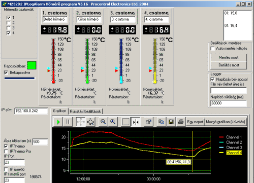 A program az IP Thermo adatainak gyűjtésére, megjelenítésére szolgál. Lehetőségünk van skálán vagy grafikonon kirajzolni a mért hőmérsékleteket.