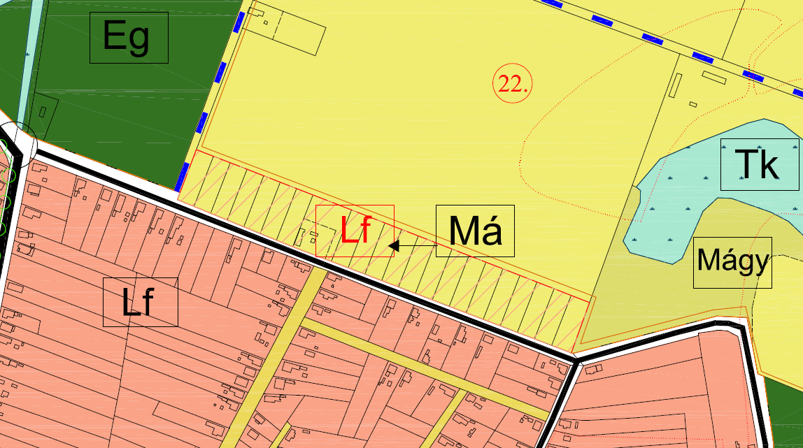 Má > Lf (a Mátyás Király út nyugati oldalán, külterületen) Kialakítandó lakótelkek területe közművel