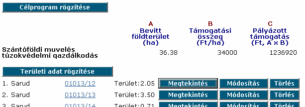 40. ábra. A parcellák helyrajzi száma egyben kapcsolat a térképi modul felé.