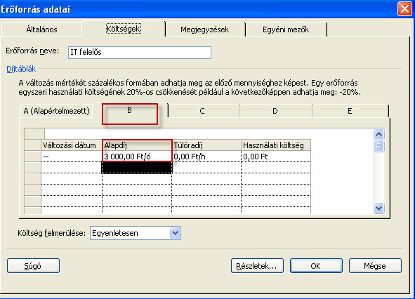 Feladat: Vegyünk fel az IT felelős munkatársnak a B táblára 3000 Ft/óra munkadíjat! 25. ábra.