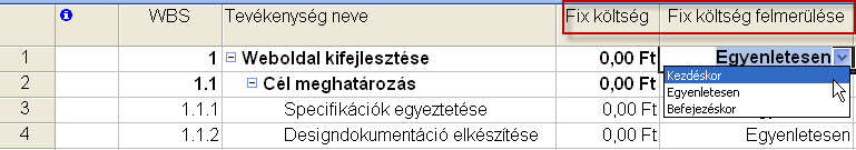 Az arányos költségek megadásával már az előző fejezetben megismerhettük az Erőforrás lap nézetben, amikor az alapdíjat, használati költséget vagy a túlóra díjat adtuk meg. b.