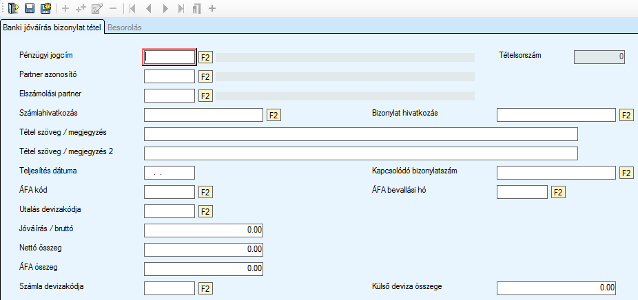 pénzforrás, rovat, stb. A program automatikusan felajánlja a sort rögzítésre.