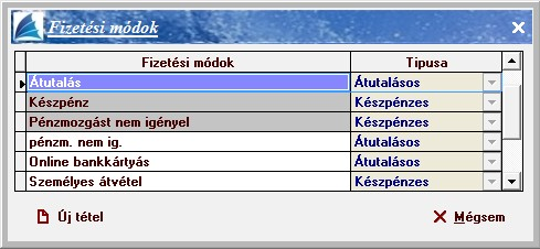 A képernyőn láthat néhány meglévőt, melyeket módosíthat, és amelyekhez hozzáadhat újabbakat az [Új tétel] kapcsoló segítségével. A [Mégsem] kapcsolóval hagyhatja el a képernyőt.