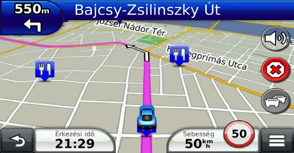 Navigáció Létrehozhat, testre szabhat és szerkeszthet útvonalakat. Útvonal indítása 1 Hely keresése (14. oldal). 2 Válasszon ki egy helyet. 3 Válassza ki az Indulás!