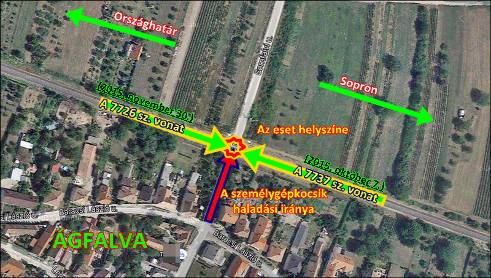 1.3 Vasúti járművek sérülése 2. ábra: Az eset helyszíne (Kép: Google Earth) Az esetek következtében a vonatok motorkocsijai szolgálatképtelenné váltak. 3.