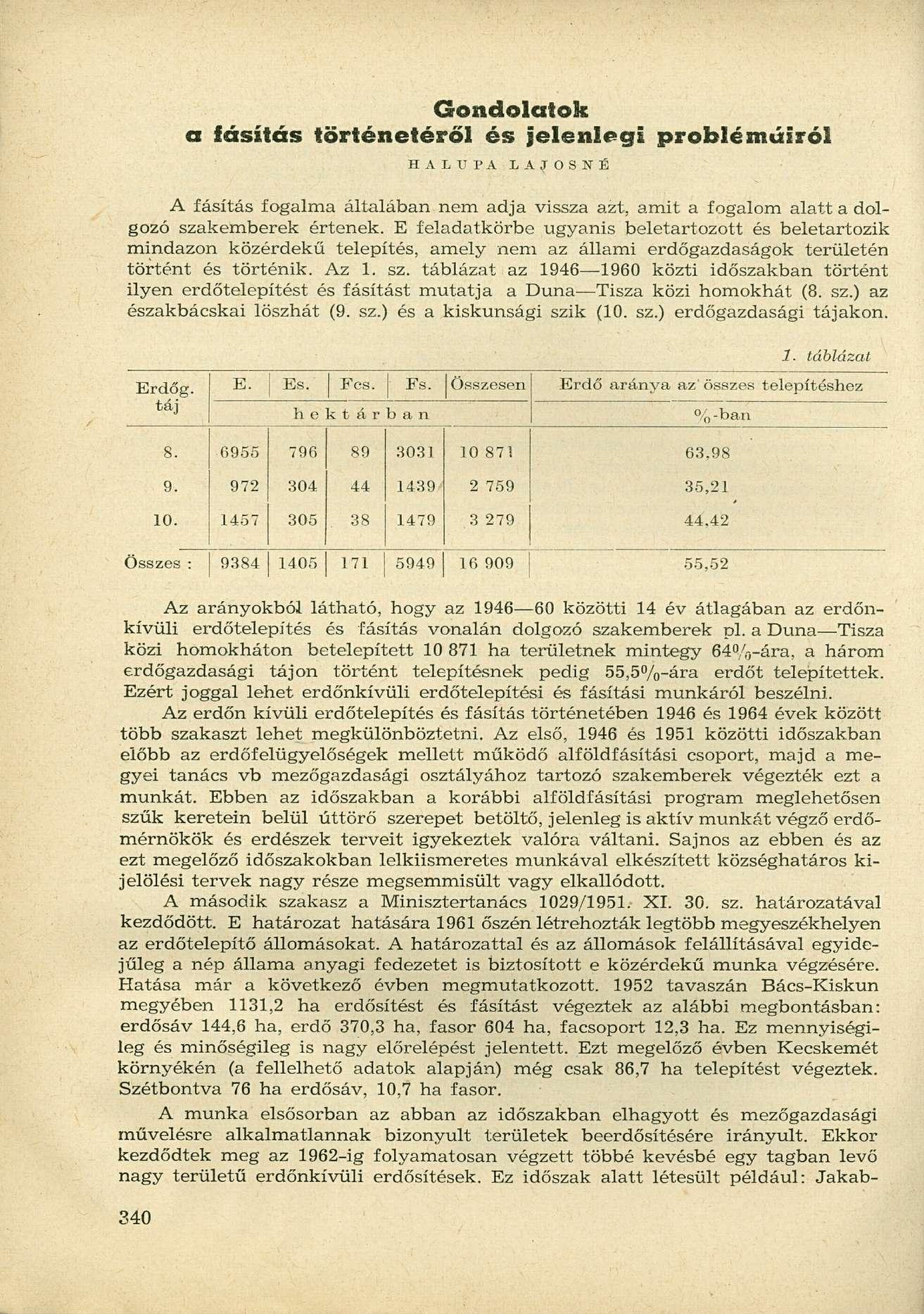 Gondolatok a fásítás történetéről és jelenlegi problémáiról HALUPA LAJOSNÉ A fásítás fogalma általában nem adja vissza azt, amit a fogalom alatt a dolgozó szakemberek értenek.