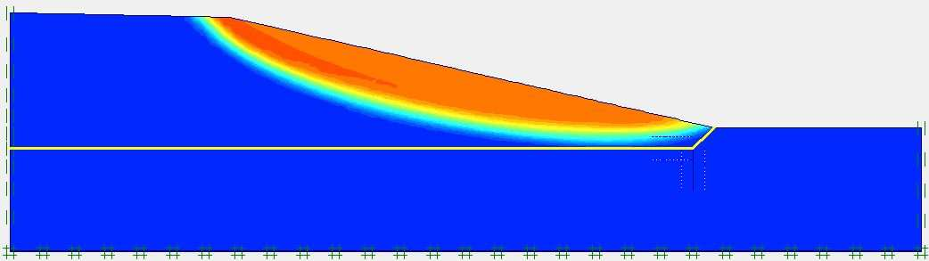 Biztonsági tényező alakulása Modell Rézsű Mohr-Coulomb Soft-Soil-Creep lerakás 10 nap 10 év lerakás 10 nap 10 év 1:2 1,13 1,13 1,13 1,13 1,15 1,35 1:2,5 1,38 1,38 1,38 1,38 1,40 1,66 1:3 1,62 1,62