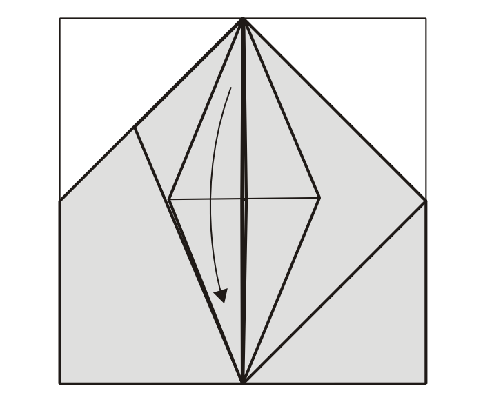 29. A belső kis háromszöget is hajtsuk fel. 30. A csúcs oldalait hajtsuk középre. 31. Az újonnan keletkezett csúcsot hajtsuk le. 32.