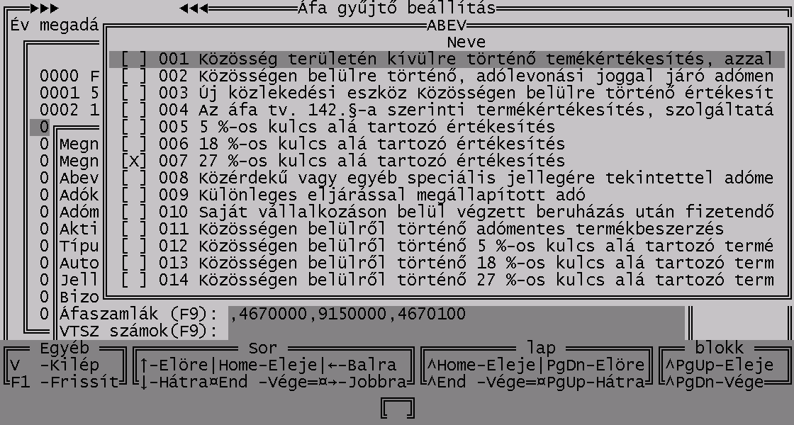 Az áfa gyűjtő beállítása Az áfa gyűjtő beállításához az Áfa paraméterezése ablakban üssük le az F7 billentyűt. Az év megadása után az alapértelmezett áfa gyűjtők megjelennek.