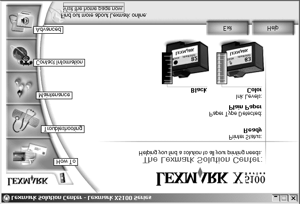 A Lexmark X5100 Series Megoldásközpont használata A Lexmark X5100 Series Megoldásközponthoz fordulhat, ha segítségre van szüksége a Kombinált készülék használata során, és ha ellenőrizni szeretné a