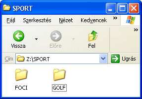 A létrejött mappának adjuk a GOLF nevet, majd nyomjuk meg az <ENTER>-t! Nyomjuk meg az ESZKÖZTÁR nyomógombját! Így ismét a Z: meghajtó fımappájába jutunk.
