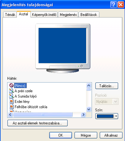 Itt állíthatjuk be az asztal hátterét. A KÉPERNYİKÍMÉLİ fülre kattintva választhatunk a felkínált képernyıkímélık közül! Nyissuk meg a PIXEL.TXT állományt!