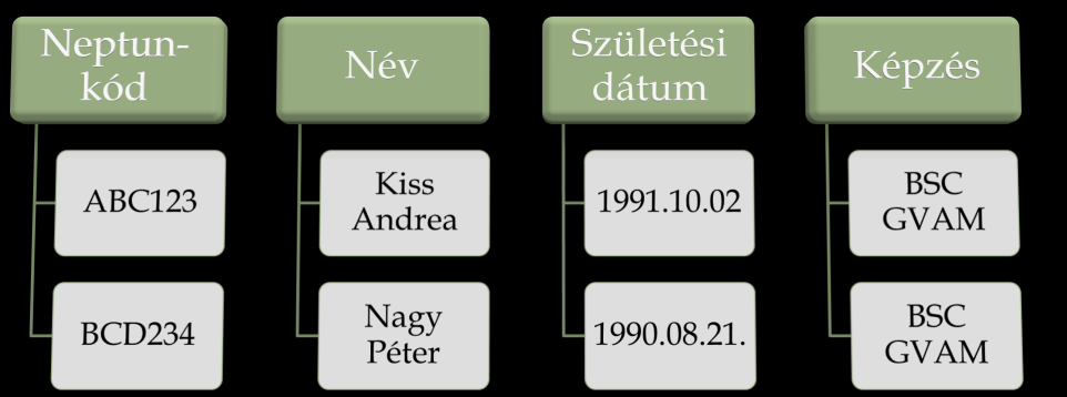 3 Kulcs: Olyan tulajdonság (vagy tulajdonsághalmaz), amely segítségével az egyedek egyértelműen azonosíthatók