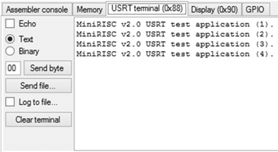 megjelenítendő karakter 38 MiniRISC IDE USRT terminal ablak Soros kommunikációs lehetőséget biztosít A