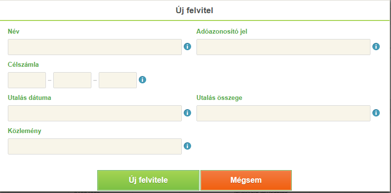 Új bejelentés rögzítése: Az Új felvitel nyomógombra kattintással a képernyőn megjelenik az Utólagos bejelentést rögzítő