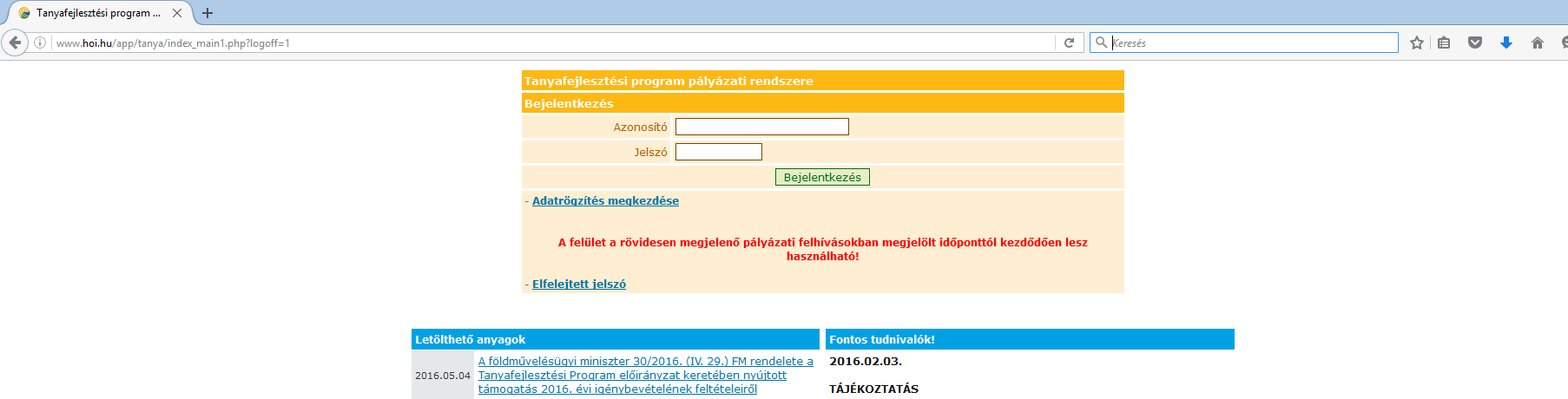 elektronikus pályázati felület