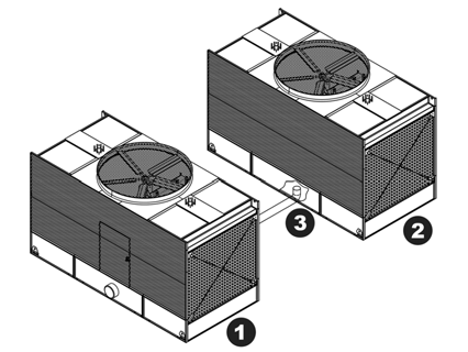 A ventilátorkávát az alábbi ábra szerint kell elhelyezni és telepíteni. Az eljárás a következő: 1. Emelje meg a ventilátorkávát a 4 emelőfül segítségével, és helyezze az egységre. 2.