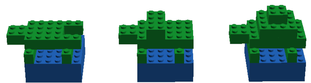 1X6-os lego kockából, 2 zöld 2X4-es lego kockából, és
