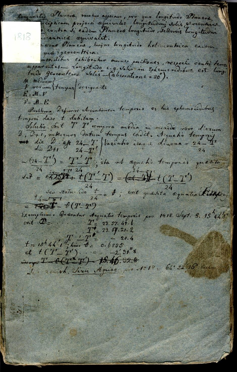 Tittel Pál saját kezű csillagászati számításai az Astronomisches Jahrbuch für das Jahr