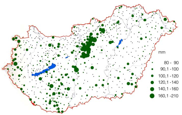 A 24 órás s csapadékösszeg sszeg