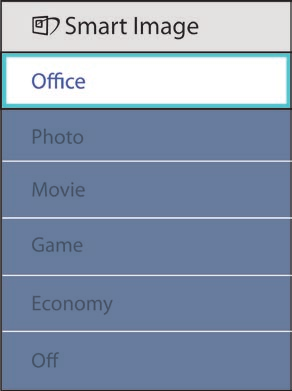 Hat üzemmód közül választhat: Office (Iroda), Photo (Fotók), Movie (Filmek),Game (Játék), Economy (Gazdaságos) és Off (Kikapcsolva).