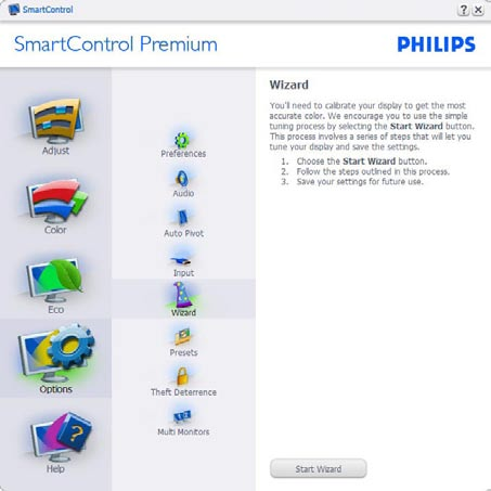 3.5 A Philips SmartControl Premium A Philips új SmartControl Premium szoftvere segítségével monitorját könnyedén vezérelheti egy könnyen használható, képernyőn megjelenő grafikus kezelőfelület által.