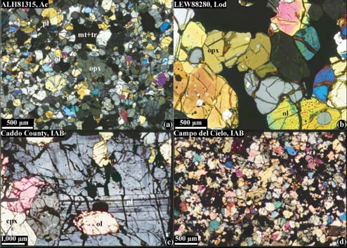 Meteoritok - osztályozás Primitív akondritok Primitív akondritok jellemző mikroszkópos képe: a kőzetszövet magmás kőzetekre