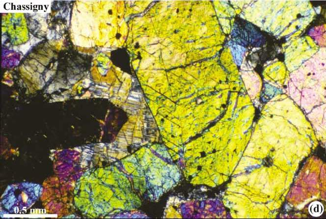 Összetételük bazaltos és ultrabázisos (lherzolitos( lherzolitos), az egyetlen Chassignite pedig dunites,, azaz alapvetően olivinből áll.