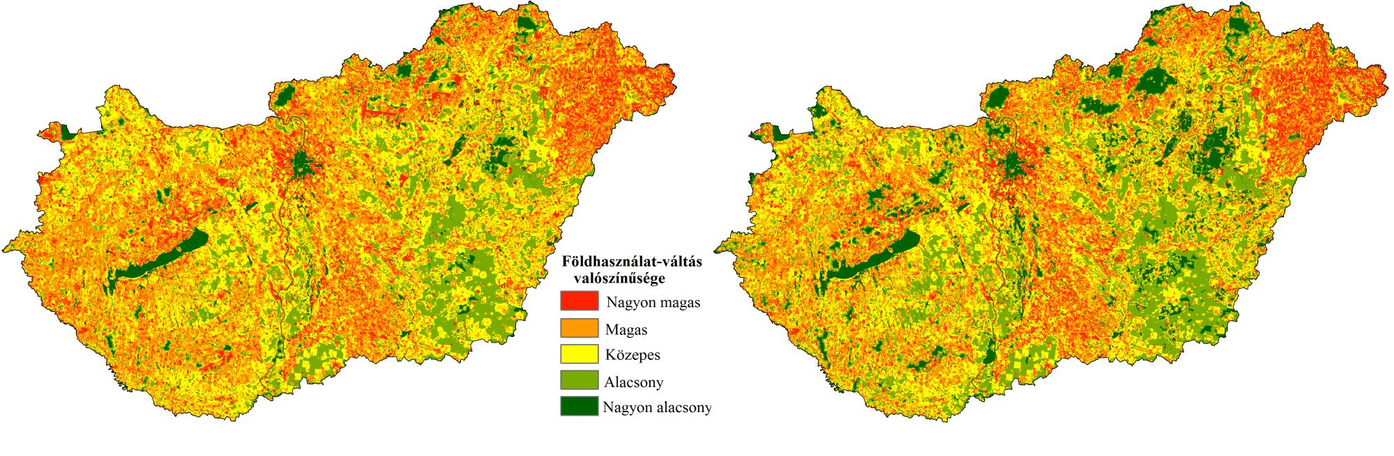 A változások előrejelzése Kemény előrejelzés: az egyes földhasználati kategóriák mintázata 2030-ban Puha előrejelzés: a földhasználatváltás valószínűsége 2050-ig Két