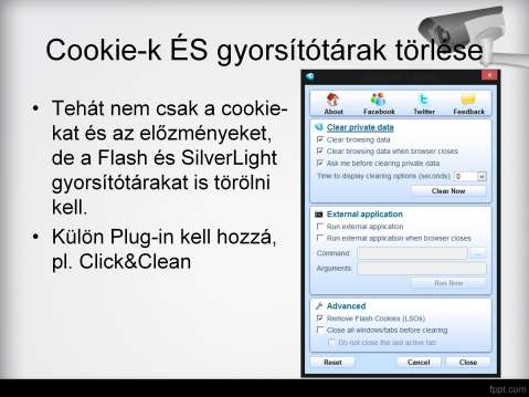 A cache-ek törlésére a Firefox nem ad integrált módszert. Külön plug-in szükséges.