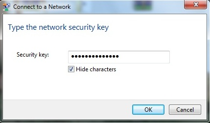 Normál esetben a Windows a vezeték nélküli hálózat biztonsági kulcsának megadására kéri, majd kattintson a OK