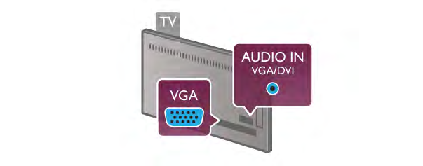 VGA A számítógép TV-készülékhez csatlakoztatásához használjon VGA kábelt (15-t!s D-sub csatlakozóval). A VGA csatlakozással a TV-készüléket használhatja a számítógép monitoraként.