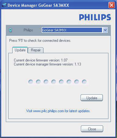 9 Firmware frissítése a Philips Device Manager segítségével Philips Device Manager telepítése 1 Ellenőrizze, hogy számítógépe csatlakozik-e az internethez.