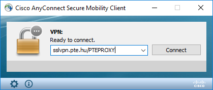 Client A megjelenő ablakban az igényelt VPN-szolgáltatásnak megfelelően a https://sslvpn.pte.