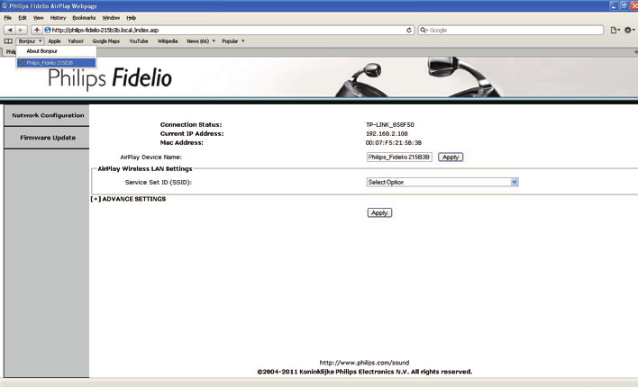 Megjelenik a DS9830W készülék konfigurációs weboldala.