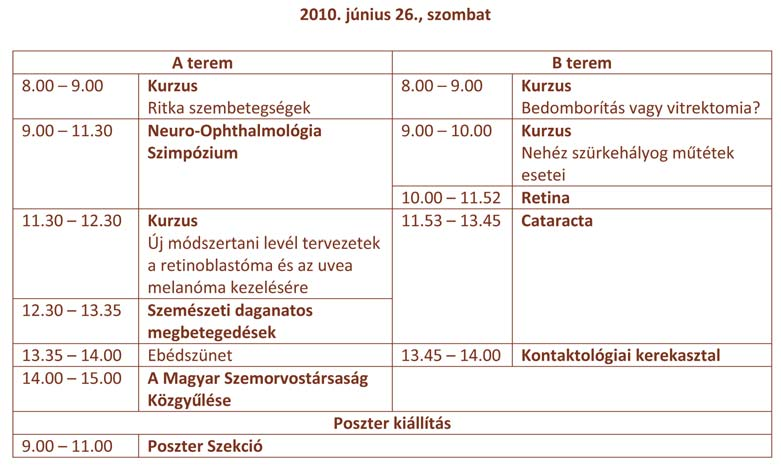 TUDOMÁNYOS PROGRAM SCIENTIFIC PROGRAM 2010. június 24., csütörtök / 24 June 2010, Thursday Helyszín: A terem / Room A 10.00 10.